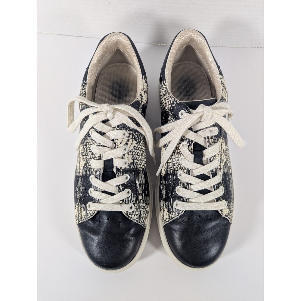 Tory Burch Howell Court Sneakers Black Cream Snakeskin Leather 78861 8M